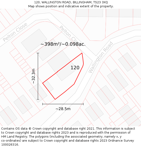 120, WALLINGTON ROAD, BILLINGHAM, TS23 3XQ: Plot and title map