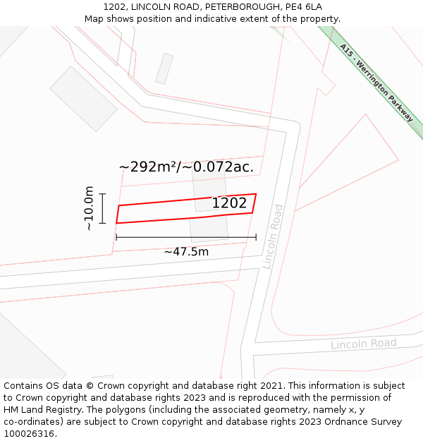 1202, LINCOLN ROAD, PETERBOROUGH, PE4 6LA: Plot and title map