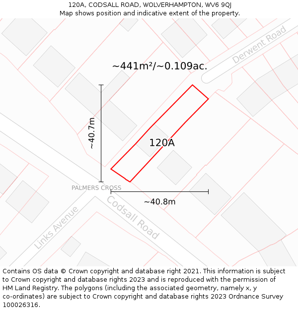 120A, CODSALL ROAD, WOLVERHAMPTON, WV6 9QJ: Plot and title map