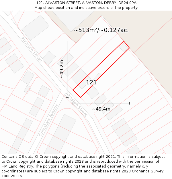 121, ALVASTON STREET, ALVASTON, DERBY, DE24 0PA: Plot and title map