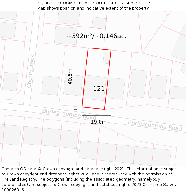 121, BURLESCOOMBE ROAD, SOUTHEND-ON-SEA, SS1 3PT: Plot and title map