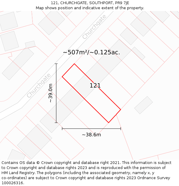 121, CHURCHGATE, SOUTHPORT, PR9 7JE: Plot and title map