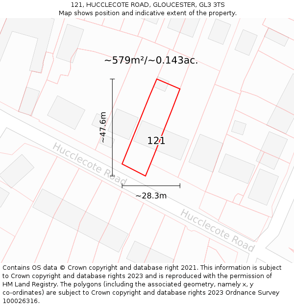 121, HUCCLECOTE ROAD, GLOUCESTER, GL3 3TS: Plot and title map