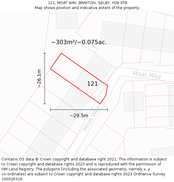 121, MOAT WAY, BRAYTON, SELBY, YO8 9TB: Plot and title map