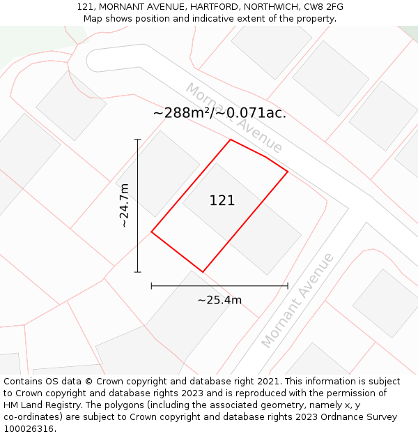 121, MORNANT AVENUE, HARTFORD, NORTHWICH, CW8 2FG: Plot and title map