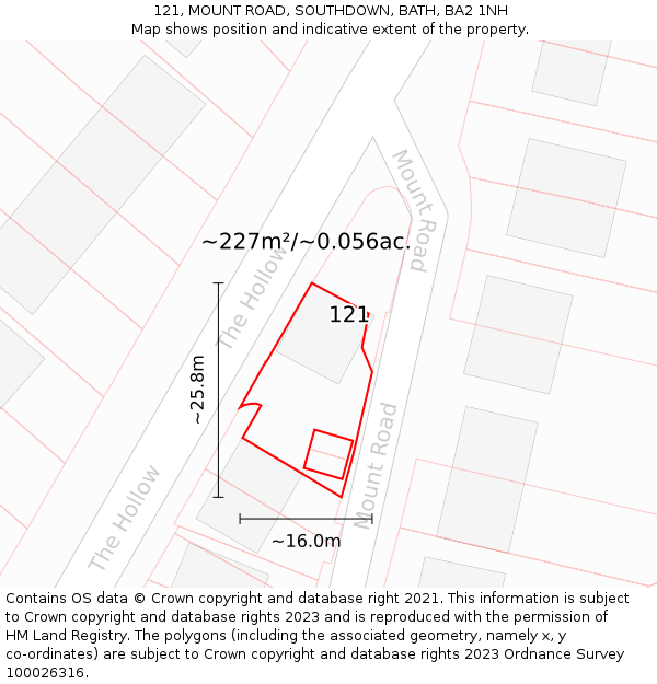 121, MOUNT ROAD, SOUTHDOWN, BATH, BA2 1NH: Plot and title map