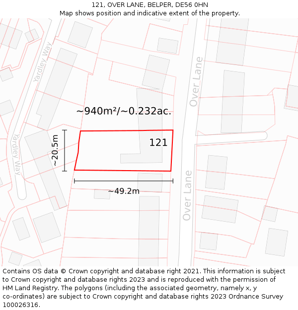 121, OVER LANE, BELPER, DE56 0HN: Plot and title map