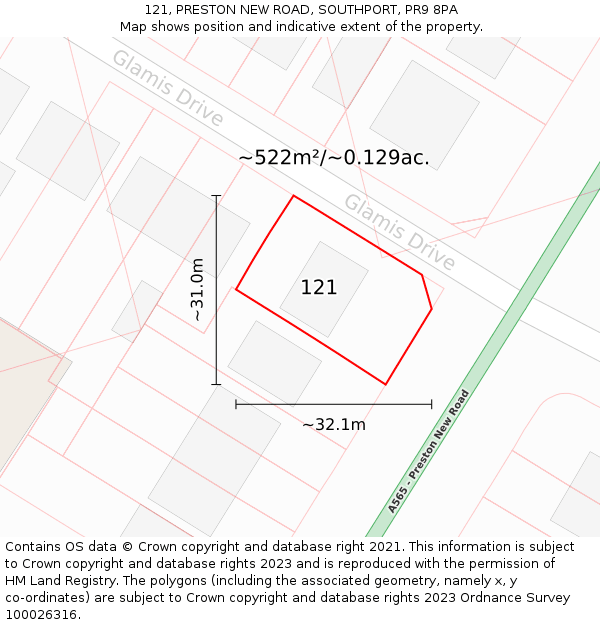 121, PRESTON NEW ROAD, SOUTHPORT, PR9 8PA: Plot and title map