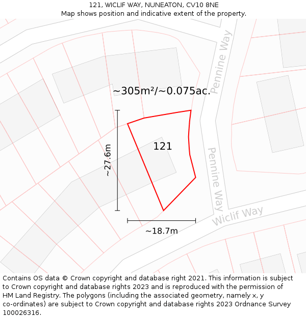 121, WICLIF WAY, NUNEATON, CV10 8NE: Plot and title map