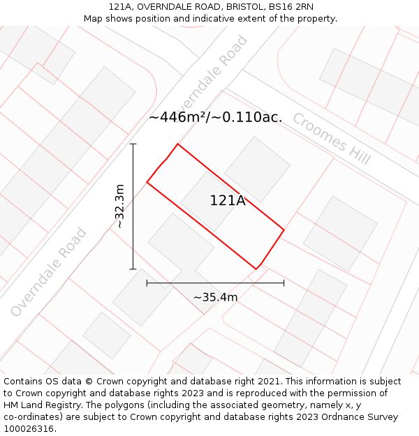 121A, OVERNDALE ROAD, BRISTOL, BS16 2RN: Plot and title map