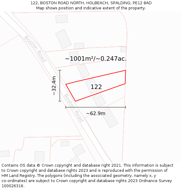 122, BOSTON ROAD NORTH, HOLBEACH, SPALDING, PE12 8AD: Plot and title map