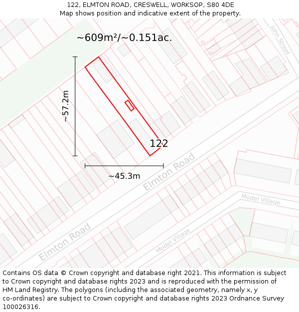 122, ELMTON ROAD, CRESWELL, WORKSOP, S80 4DE: Plot and title map