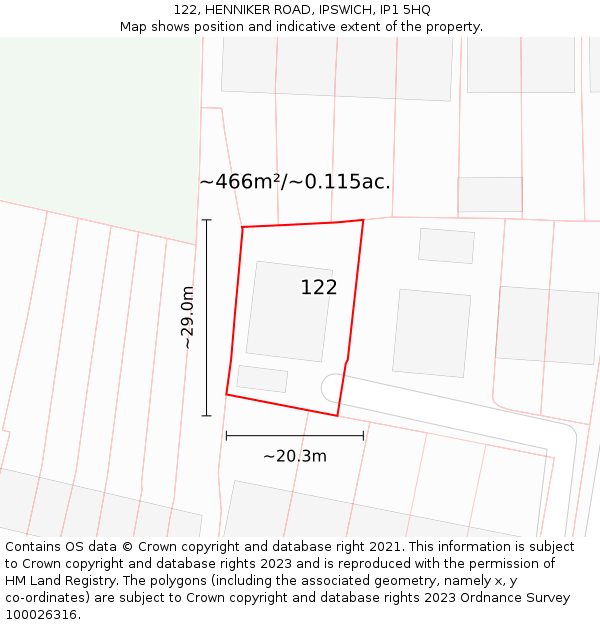 122, HENNIKER ROAD, IPSWICH, IP1 5HQ: Plot and title map