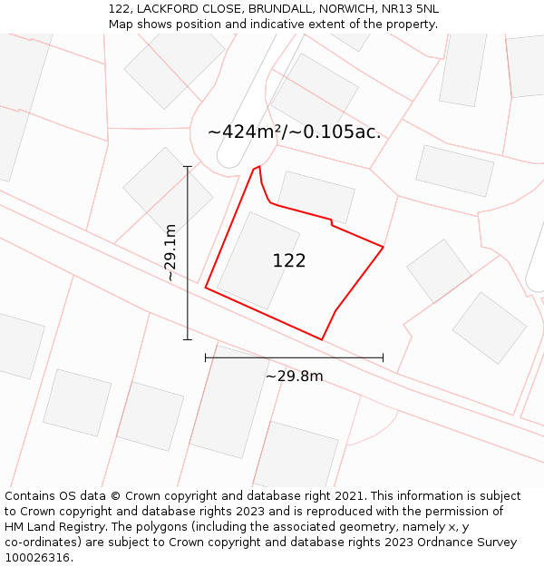 122, LACKFORD CLOSE, BRUNDALL, NORWICH, NR13 5NL: Plot and title map