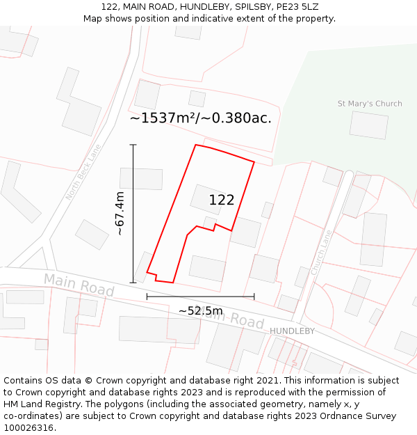 122, MAIN ROAD, HUNDLEBY, SPILSBY, PE23 5LZ: Plot and title map