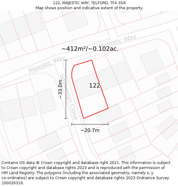 122, MAJESTIC WAY, TELFORD, TF4 3SA: Plot and title map