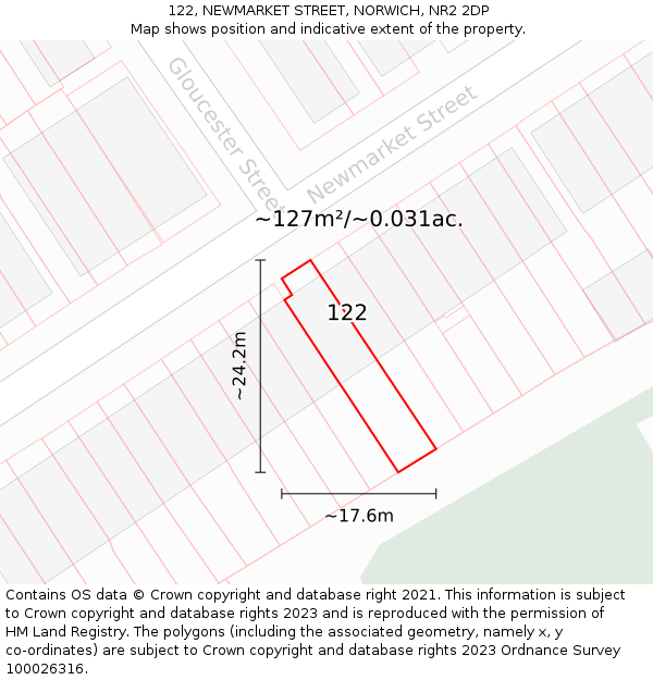 122, NEWMARKET STREET, NORWICH, NR2 2DP: Plot and title map