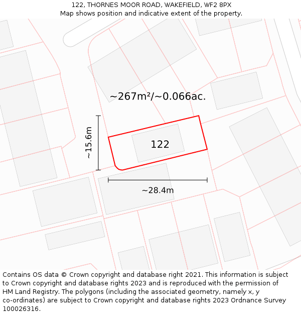 122, THORNES MOOR ROAD, WAKEFIELD, WF2 8PX: Plot and title map