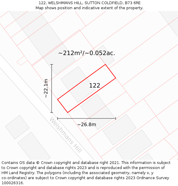 122, WELSHMANS HILL, SUTTON COLDFIELD, B73 6RE: Plot and title map