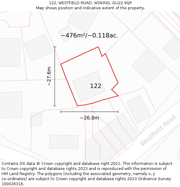 122, WESTFIELD ROAD, WOKING, GU22 9QP: Plot and title map