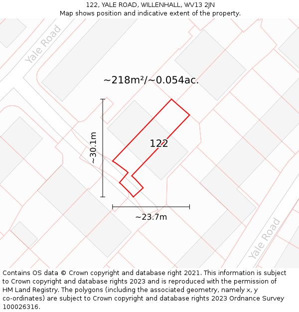 122, YALE ROAD, WILLENHALL, WV13 2JN: Plot and title map