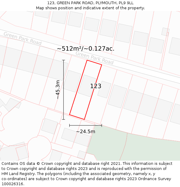 123, GREEN PARK ROAD, PLYMOUTH, PL9 9LL: Plot and title map