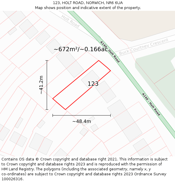 123, HOLT ROAD, NORWICH, NR6 6UA: Plot and title map