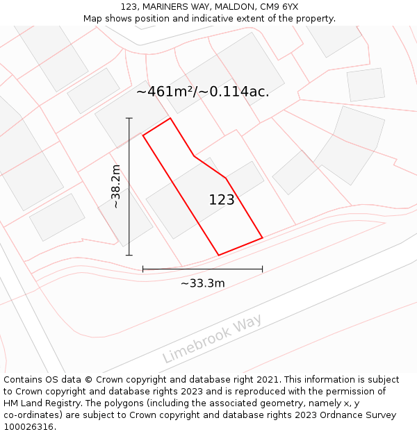 123, MARINERS WAY, MALDON, CM9 6YX: Plot and title map