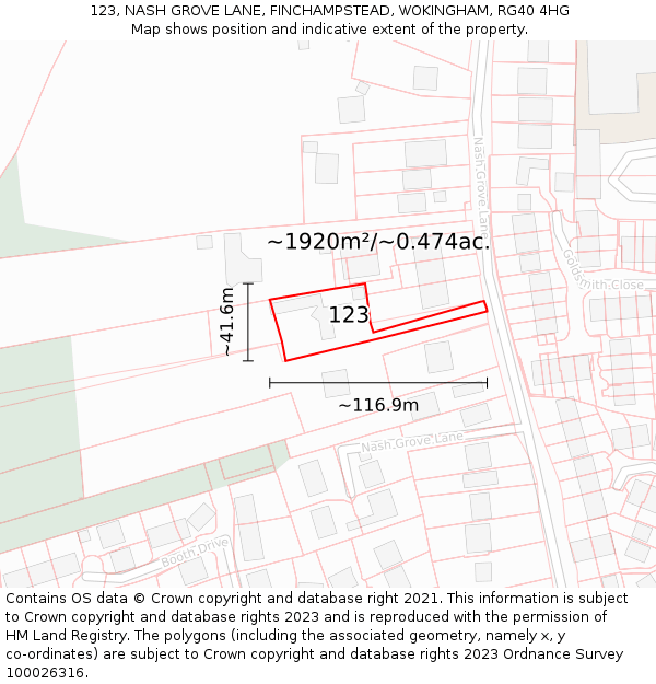 123, NASH GROVE LANE, FINCHAMPSTEAD, WOKINGHAM, RG40 4HG: Plot and title map