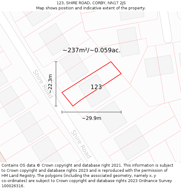 123, SHIRE ROAD, CORBY, NN17 2JS: Plot and title map