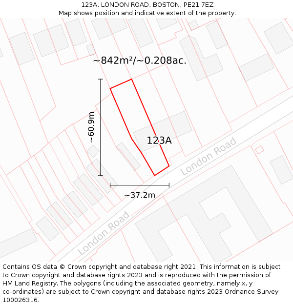 123A, LONDON ROAD, BOSTON, PE21 7EZ: Plot and title map