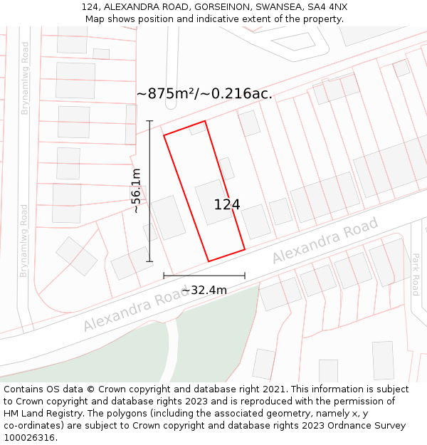 124, ALEXANDRA ROAD, GORSEINON, SWANSEA, SA4 4NX: Plot and title map