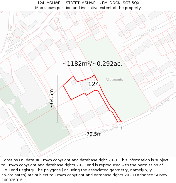 124, ASHWELL STREET, ASHWELL, BALDOCK, SG7 5QX: Plot and title map