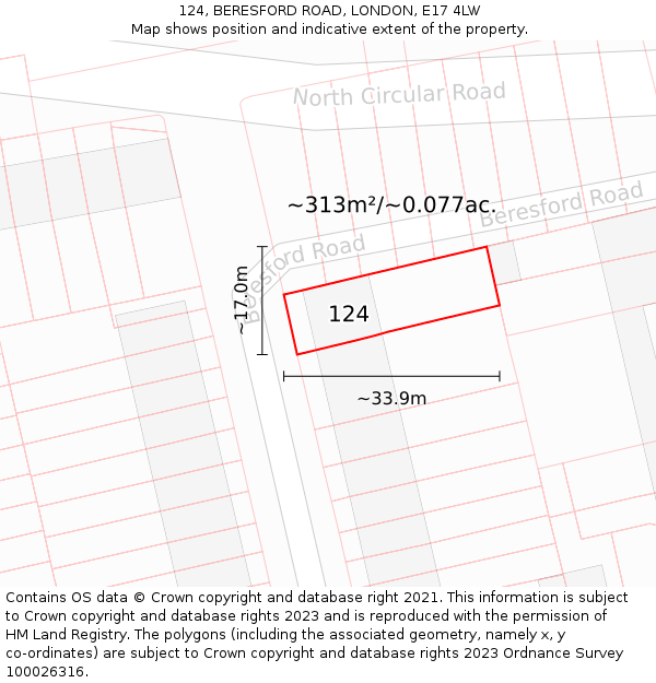 124, BERESFORD ROAD, LONDON, E17 4LW: Plot and title map