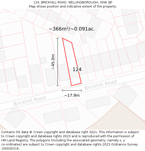 124, BRICKHILL ROAD, WELLINGBOROUGH, NN8 3JP: Plot and title map