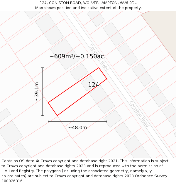 124, CONISTON ROAD, WOLVERHAMPTON, WV6 9DU: Plot and title map