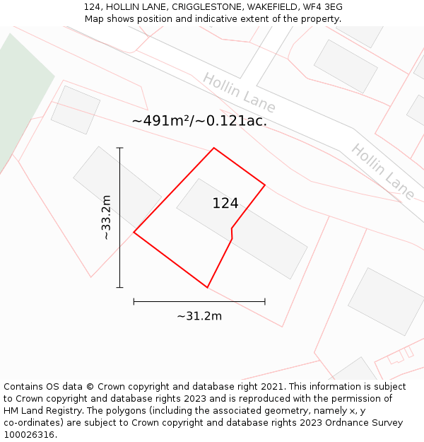 124, HOLLIN LANE, CRIGGLESTONE, WAKEFIELD, WF4 3EG: Plot and title map