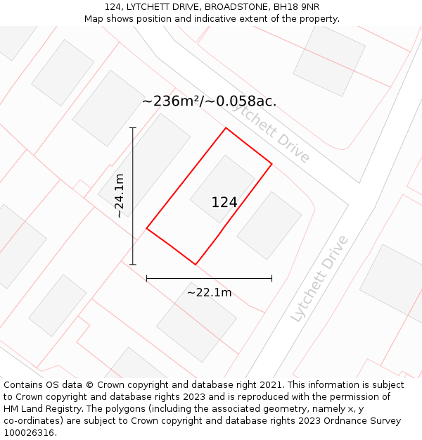 124, LYTCHETT DRIVE, BROADSTONE, BH18 9NR: Plot and title map