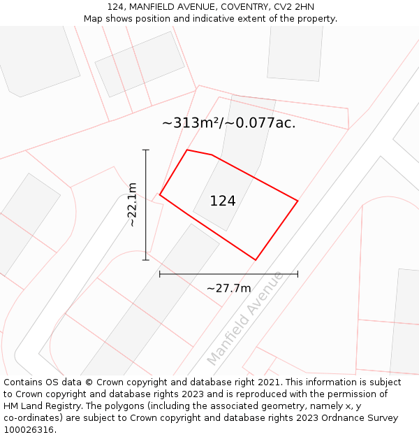 124, MANFIELD AVENUE, COVENTRY, CV2 2HN: Plot and title map