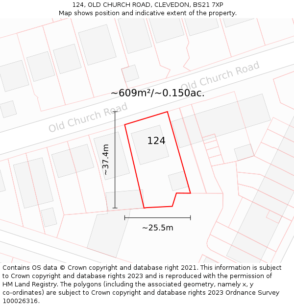 124, OLD CHURCH ROAD, CLEVEDON, BS21 7XP: Plot and title map