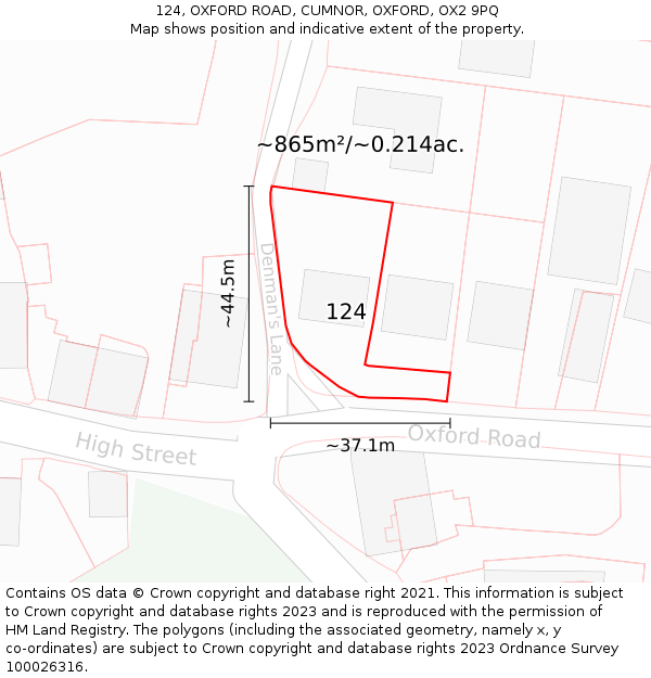 124, OXFORD ROAD, CUMNOR, OXFORD, OX2 9PQ: Plot and title map