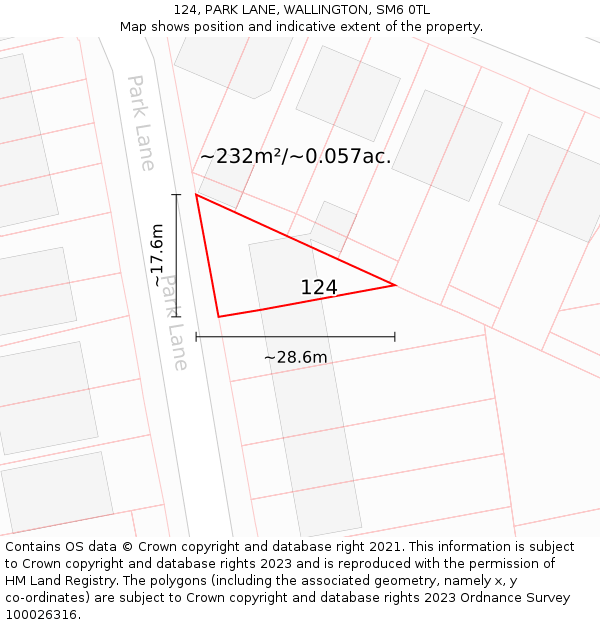 124, PARK LANE, WALLINGTON, SM6 0TL: Plot and title map