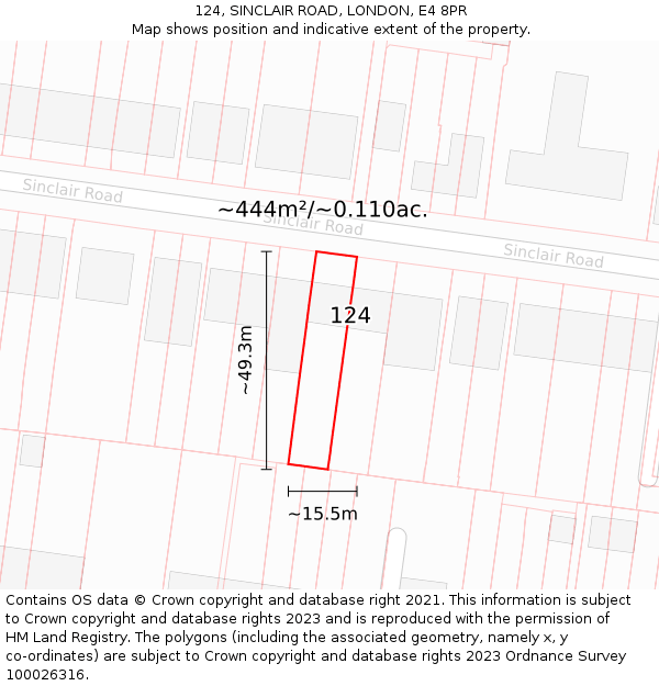 124, SINCLAIR ROAD, LONDON, E4 8PR: Plot and title map