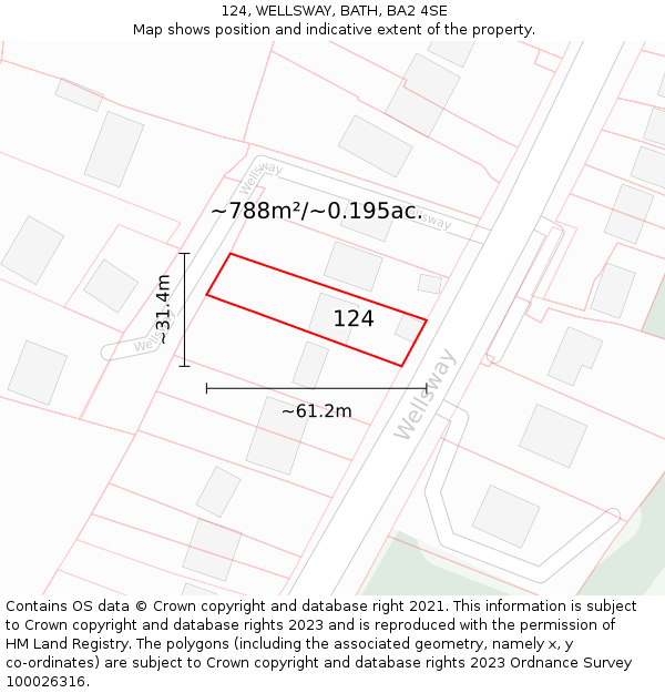 124, WELLSWAY, BATH, BA2 4SE: Plot and title map