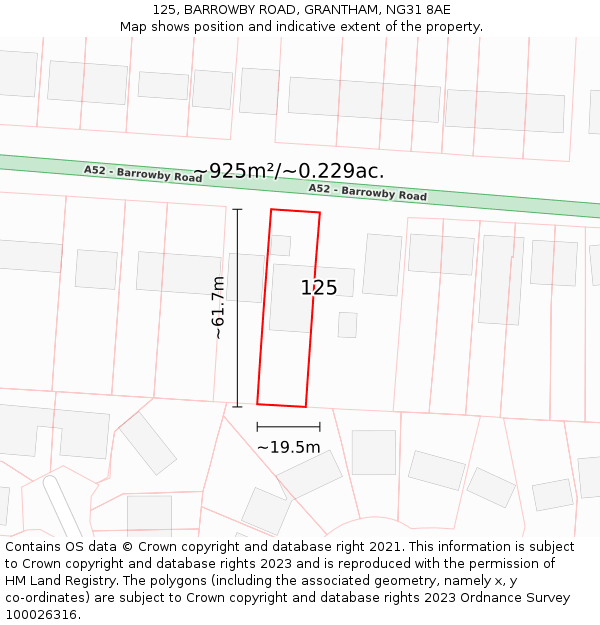 125, BARROWBY ROAD, GRANTHAM, NG31 8AE: Plot and title map