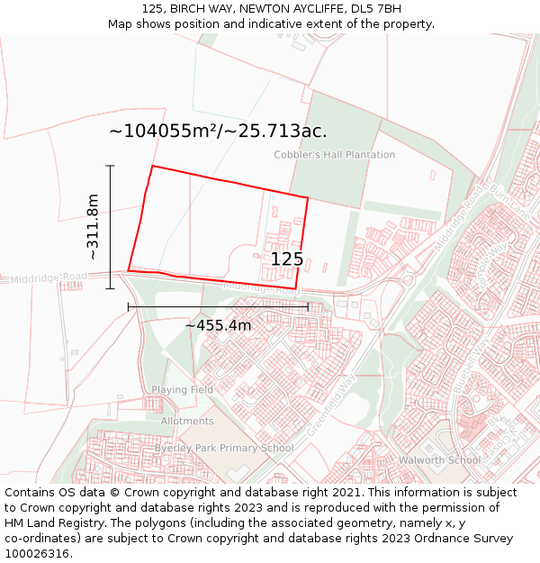 125, BIRCH WAY, NEWTON AYCLIFFE, DL5 7BH: Plot and title map