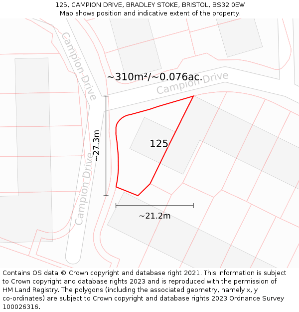 125, CAMPION DRIVE, BRADLEY STOKE, BRISTOL, BS32 0EW: Plot and title map