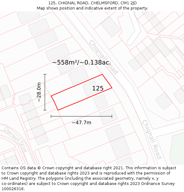 125, CHIGNAL ROAD, CHELMSFORD, CM1 2JD: Plot and title map