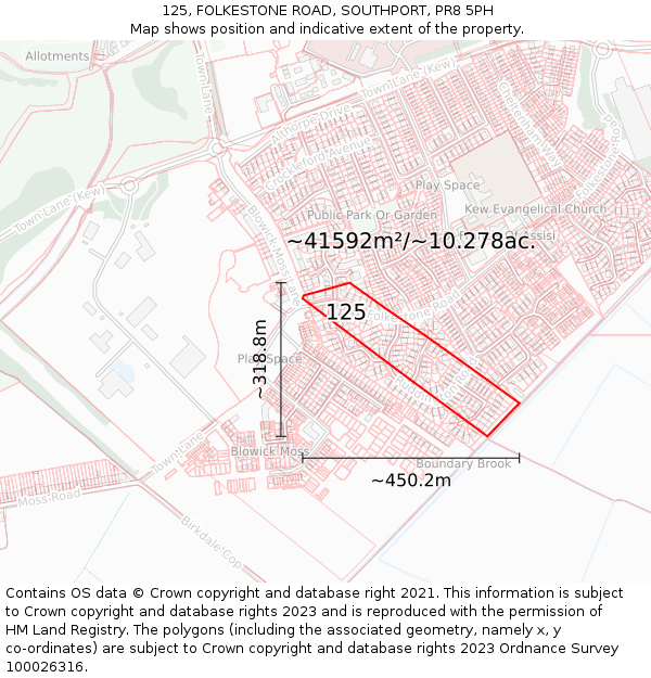 125, FOLKESTONE ROAD, SOUTHPORT, PR8 5PH: Plot and title map