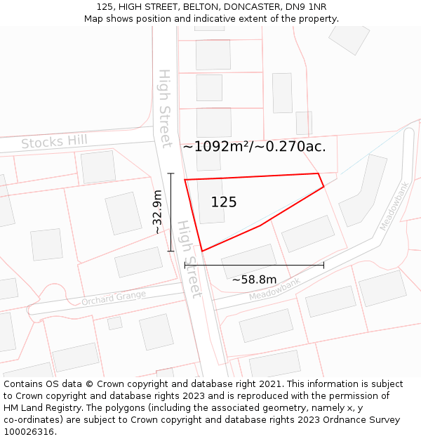 125, HIGH STREET, BELTON, DONCASTER, DN9 1NR: Plot and title map